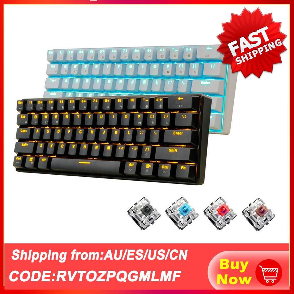 RK61 Wireless Bluetooth Keyboards USB Mechanical Gaming Keyboard 61 Keys LED Backlight Keyboard Support for Windows/Android/iOS