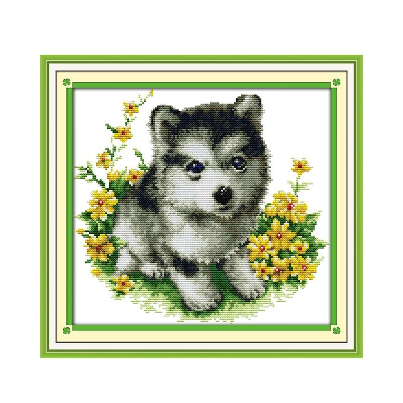 Perro hecho a mano DIY bordado punto de cruz impresión tela bordada perro animal patrón DMC hilo de bordar pintura colgante: YELLOW / 18ct