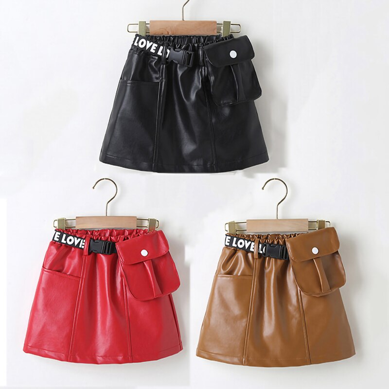 2-7 lat spódnica dla dziewczynek skórzana kieszeń elastyczna talia spódnica szkolna dziewczyny letnia spódnica dziecięca wszystkie mecze krótkie spódniczki dziewczęce