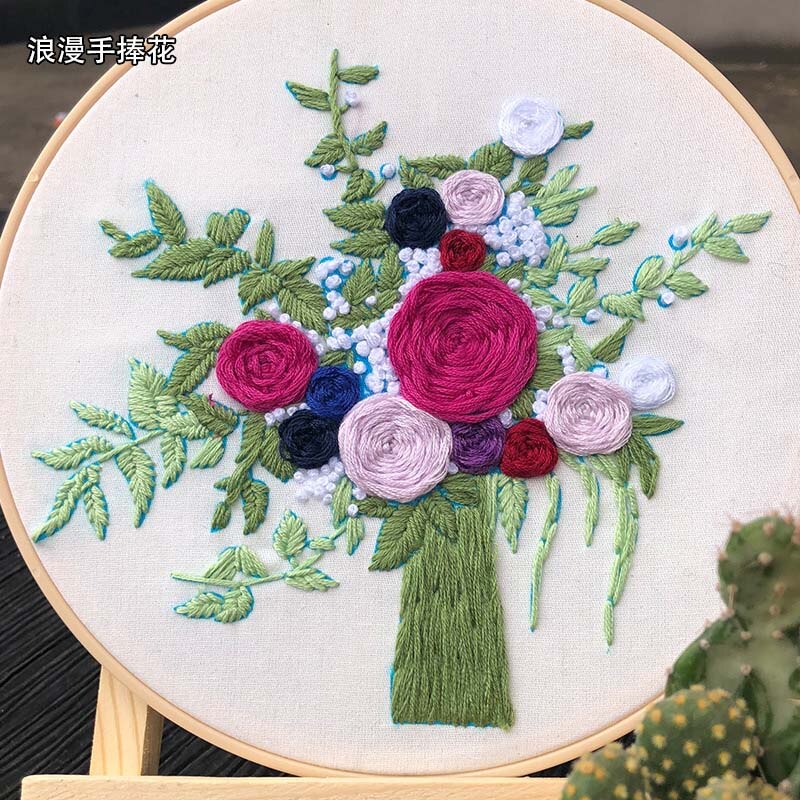 3D Europe Embroidery Kits Bouquet Cross Stitch Kit With Embroidery Hoop Bordado Iniciante Decoration Paintings DIY Sewing Supply: 3