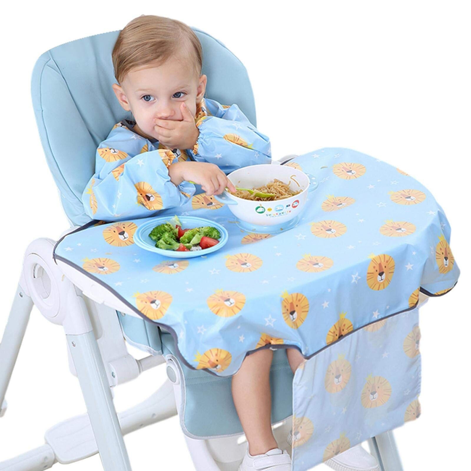 Set di bavaglino a manica lunga per bambino 2 In1 facile da pulire tuta per bavaglino leggera impermeabile asciutta con accessori per bambini in tovaglia: Blu