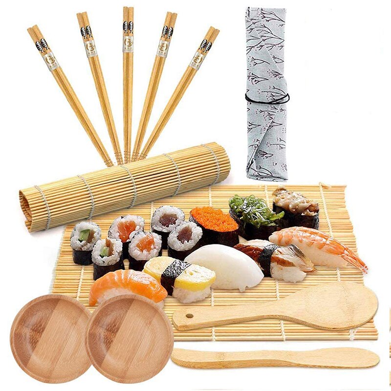 Homemade Sushi Making Kit Bamboo Rolling Diy Sushi Maker Set of 12 Piece Kitchen Rice Rolling Mold Tools for Kids Beginners: 12pcs