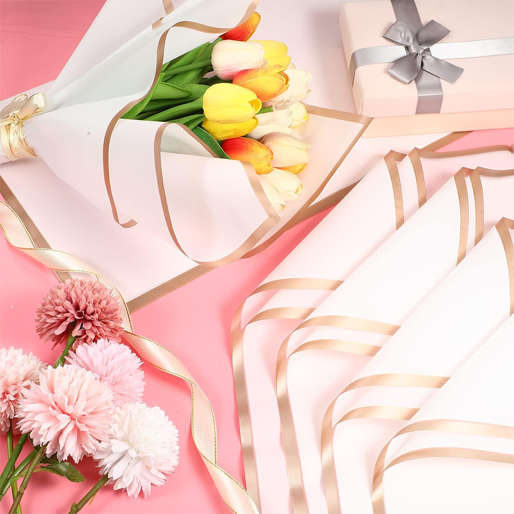 Gold Edge Flower Bouquet Wrapping Paper Korean Style Waterproof Floral Wrapping Packing for Wedding Birthday Florist Supply