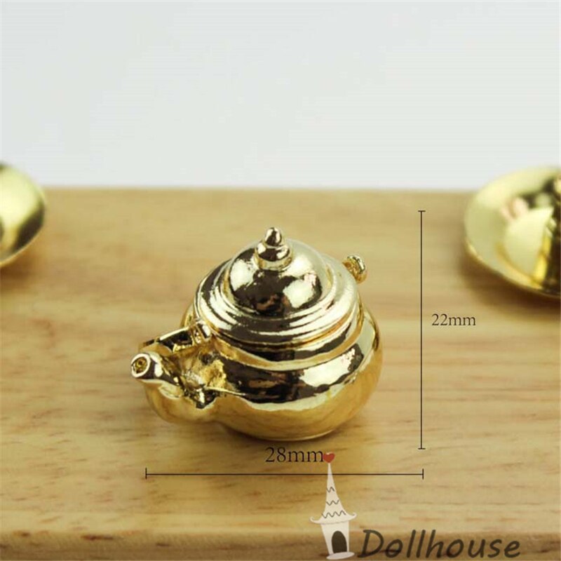 1/12 Dollhouse Miniature Accessories Mini Metal Kettle Simulation Furniture Tea Pot Kitchen Model Toys for Doll House Decoration: CZM1616b