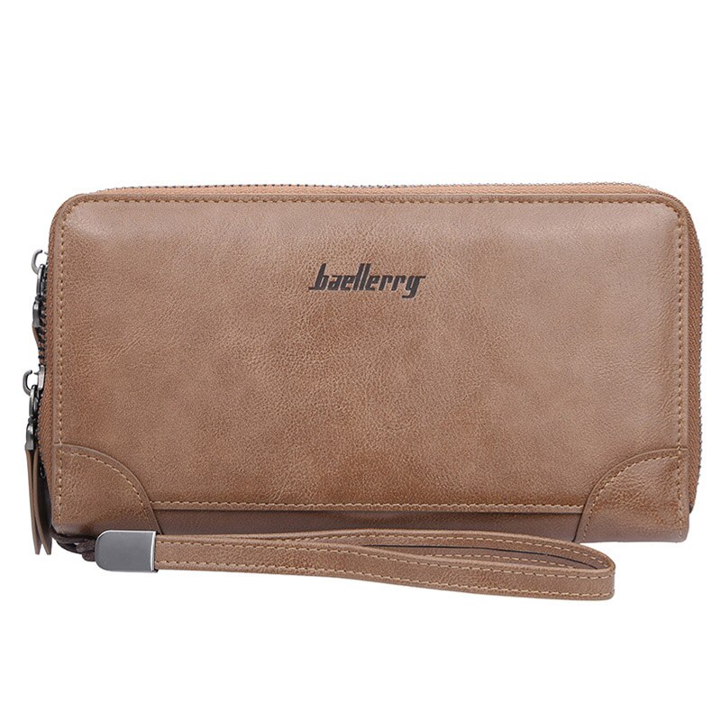 Baellery Long Wallet Men Double Zipper Coin Pocket Purse Men Wallets Casual Business Card Holder Vintage Large Wallet: Coffee