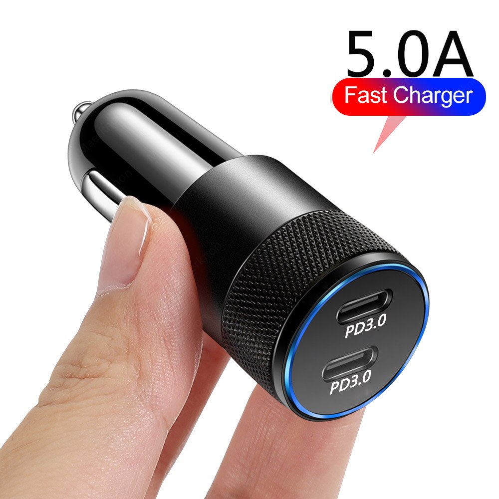 60W USB C szybka ładowarka samochodowa 2 porty ładowarka samochodowa Adapter podwójny typ C PD dla IPhone12 11 Pro Max Samsung Galaxy Note20 Android