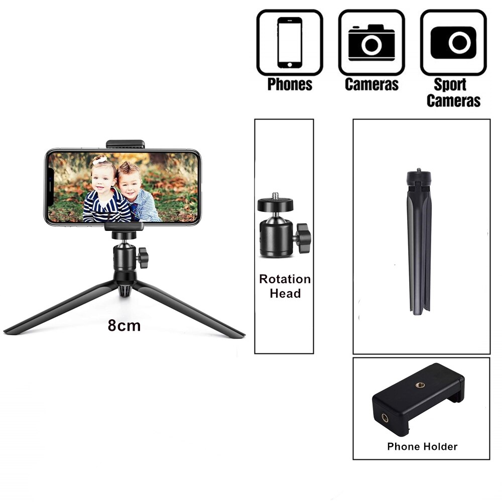Trépied de support de téléphone portable, anneau de support pour téléphone portable, Kit de vlog Flexible, Selfie: 8cm Tripod