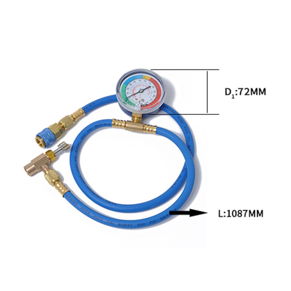 AC Charging Hose HVAC Refrigerant R134A Car Air Conditioning Refrigeration Tube Hose With 55MPa Pressure Gauge (Blue+Golden)