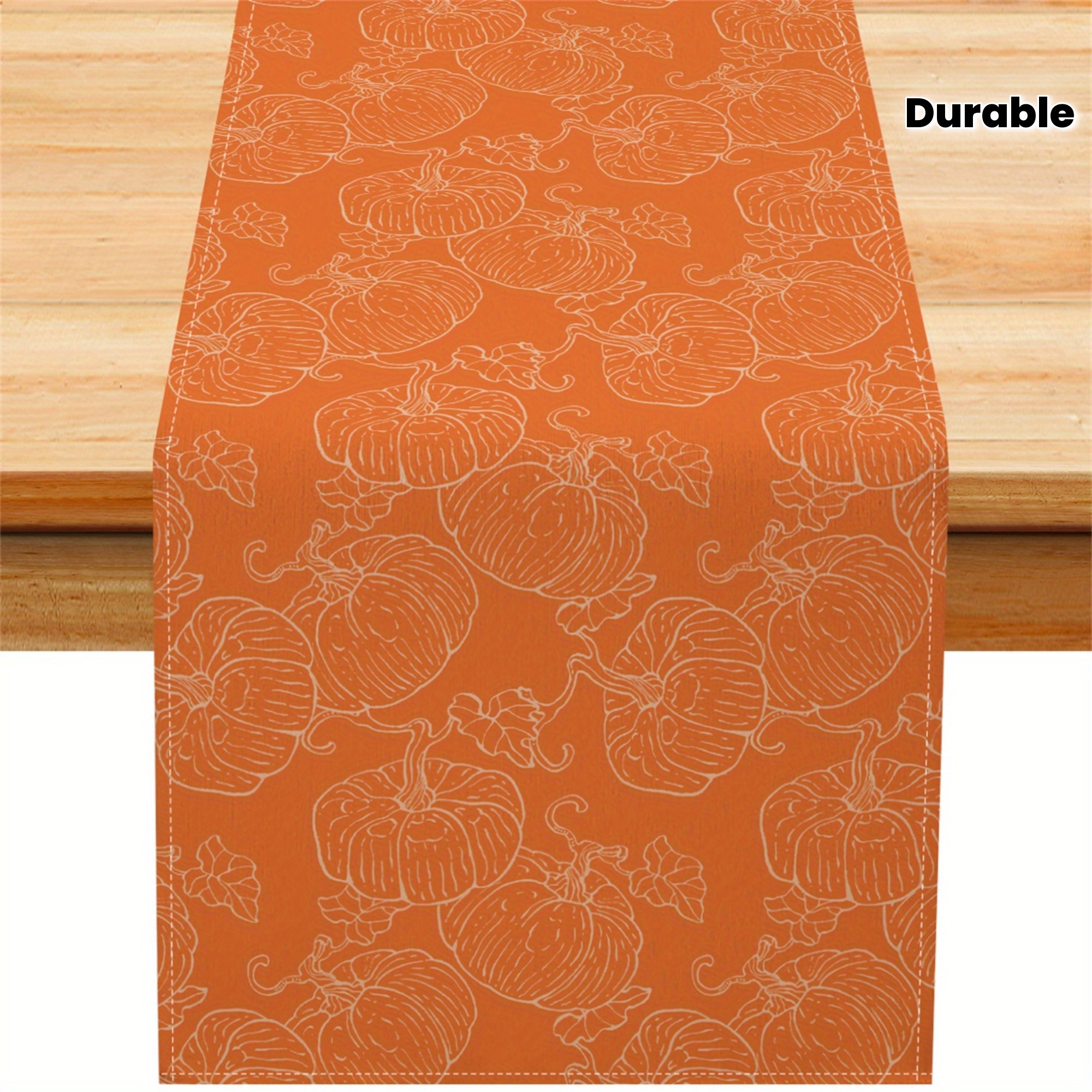 Bordlöpare med 1pc pumpablad, höstdekoration med orange mönster för skördefest i lantlig stil