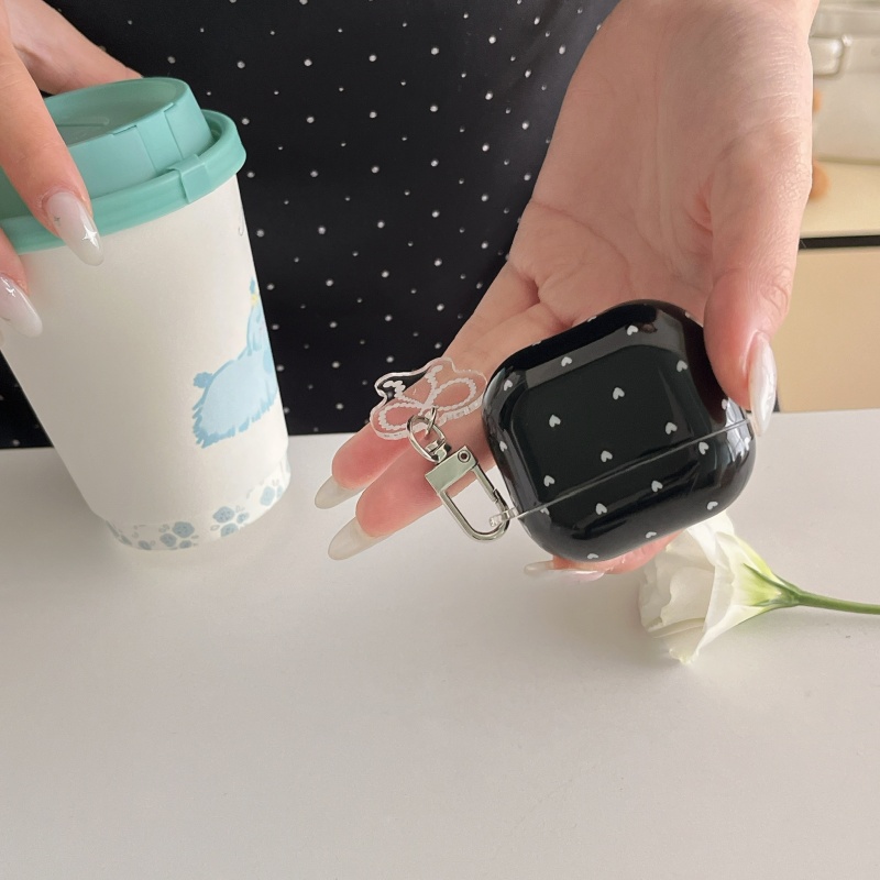 IMD Anti-fall Earphone Case with Pendant For Apple AirPods 1/2, Pro,Pro 2, AirPods 3, Airpods 4 ,Black-Pink Heart Pattern,: 2XS / SKY BLUE