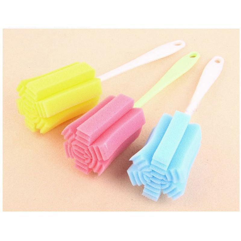 1PCS Long Handle Sponge Brush Bottle Brushes Cup Glass Washing Cleaning Cleaner Tool Random Color