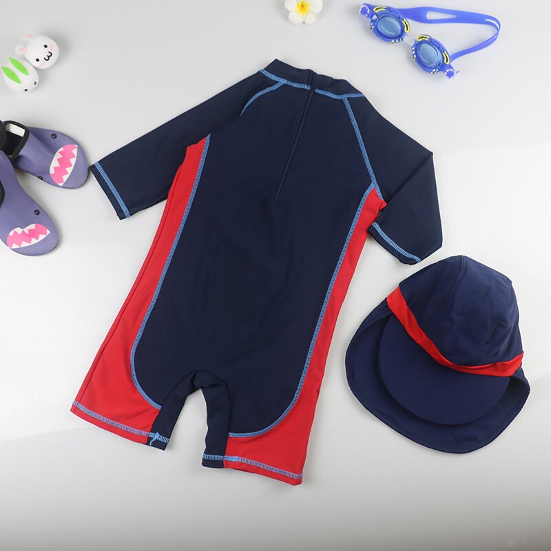 Boys Swimwear Infant Toddler Summer Newborn Baby Boy One Piece Zipper Sunscreen Quick-dry Beach Rash Guards Swimwear+Hat