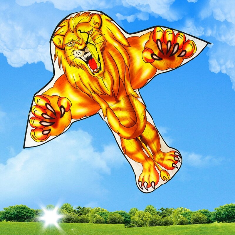 Cometa de Tigre/León de dibujos animados para niños, bonita cometa fácil de llevar con hilo de vuelo, actividad deportiva divertida al aire libre