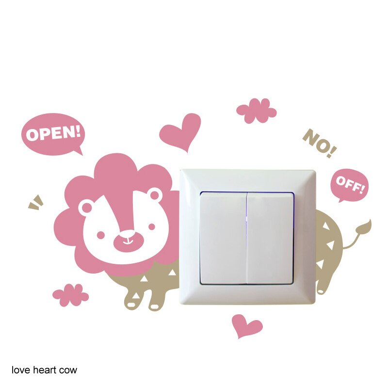 Waterproof Light Switch Sticker Warmly Decorated Wall Stickers Vinyl Wall Decal Bathroom Bedroom Living Room Socket: love heart cow