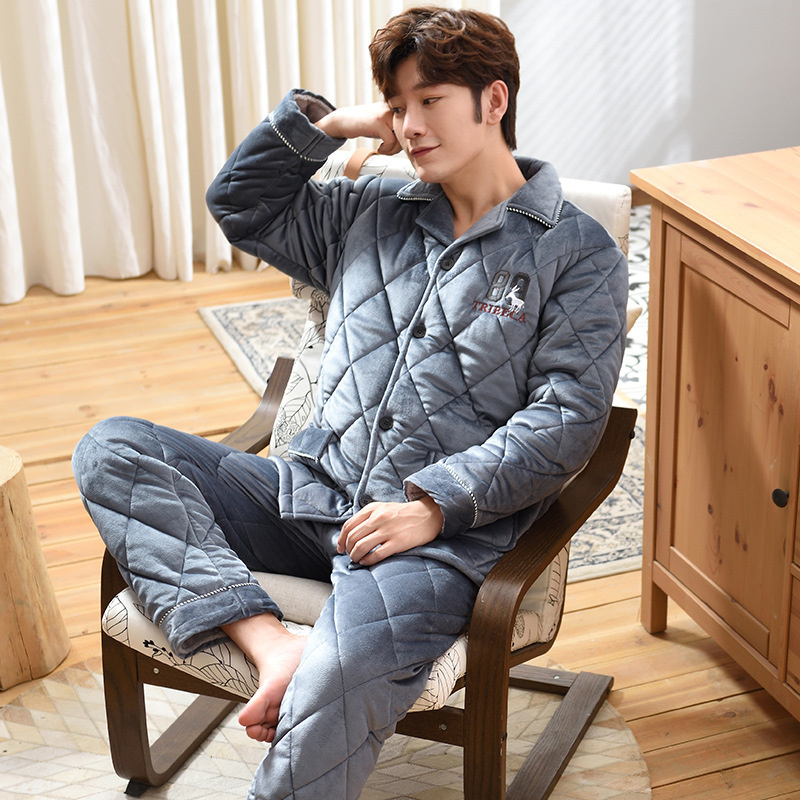 Bawełniana piżama męska zimowa pluszowa zagęszczona kryształowa pluszowa Super miękka prosta atmosfera ciepły materiał pluszowe ubrania domowe: LM8911 / L