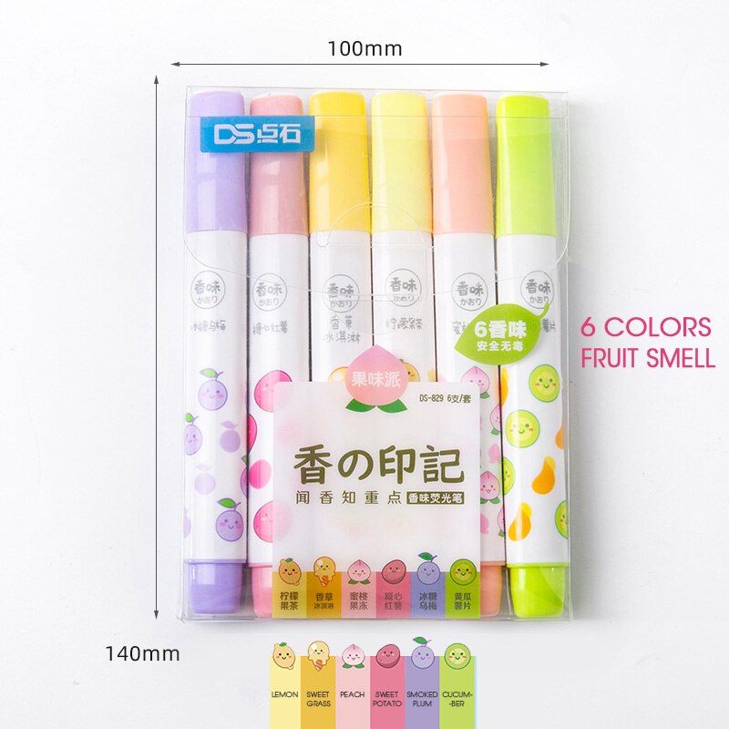 Andstal 12 Farben DUFT Jumbo Textmarker Kuli-einstellen Aroma Weiche Fluo Leuchtstoff Farbe textmarker schule Text Marker surligner: 6 Frucht Geruch