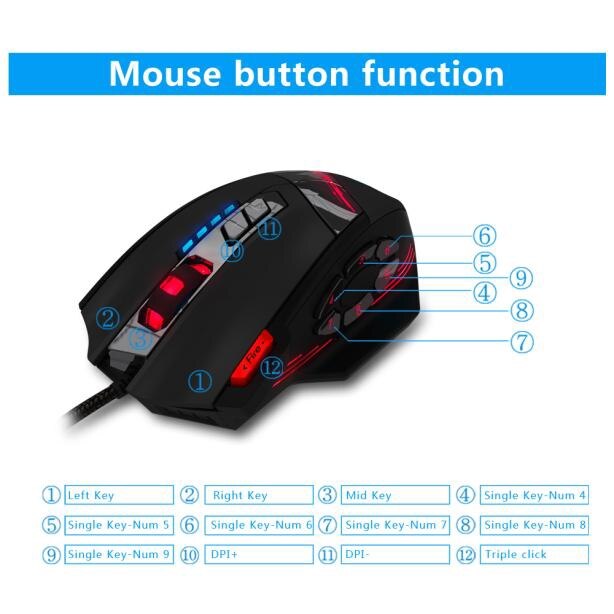 Zelotes C-12 boutons programmables LED souris de jeu USB optique souris 8000 DPI Table d'ordinateur ergonomique silencieux pour ordinateur portable