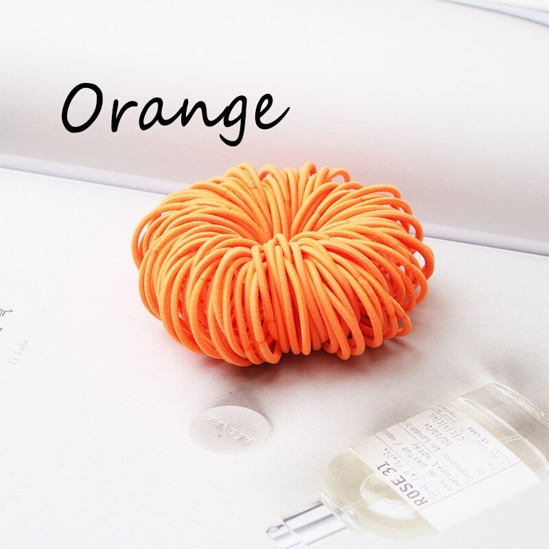 100 PCS/Lot noël haute-élastique enfants bonbons couleur cheveux corde élastique Scrunchie cheveux bandes Mini cheveux anneaux élastique pour les filles: 100Pcs-Orange