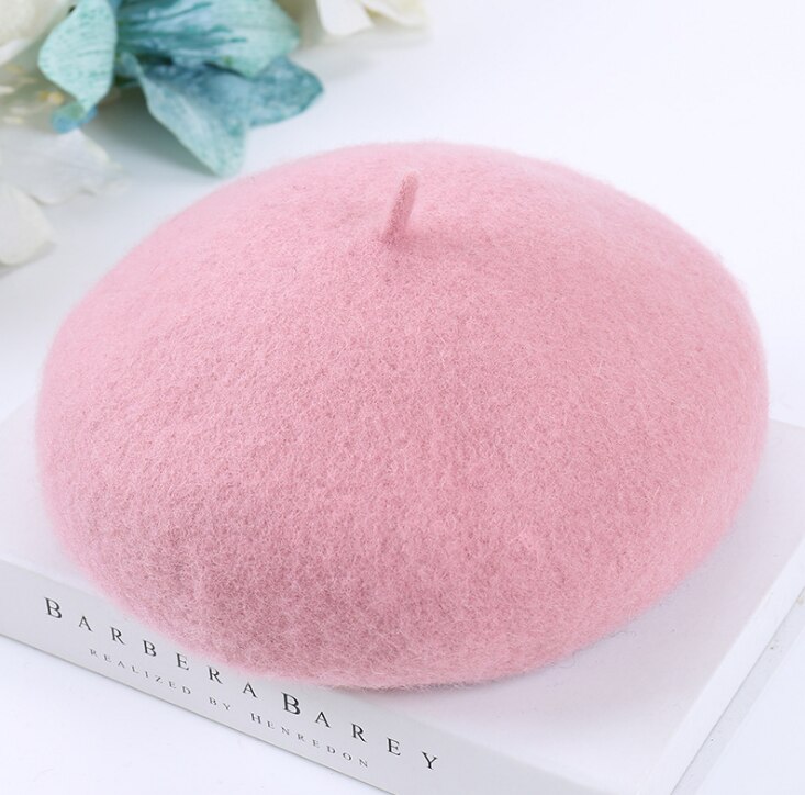 BUTTERMERE Women Wool Beret Hat Winter White Artistic Hats Ladies Solid Color Cashmere Soft Female French Painters Hats: Light Pink