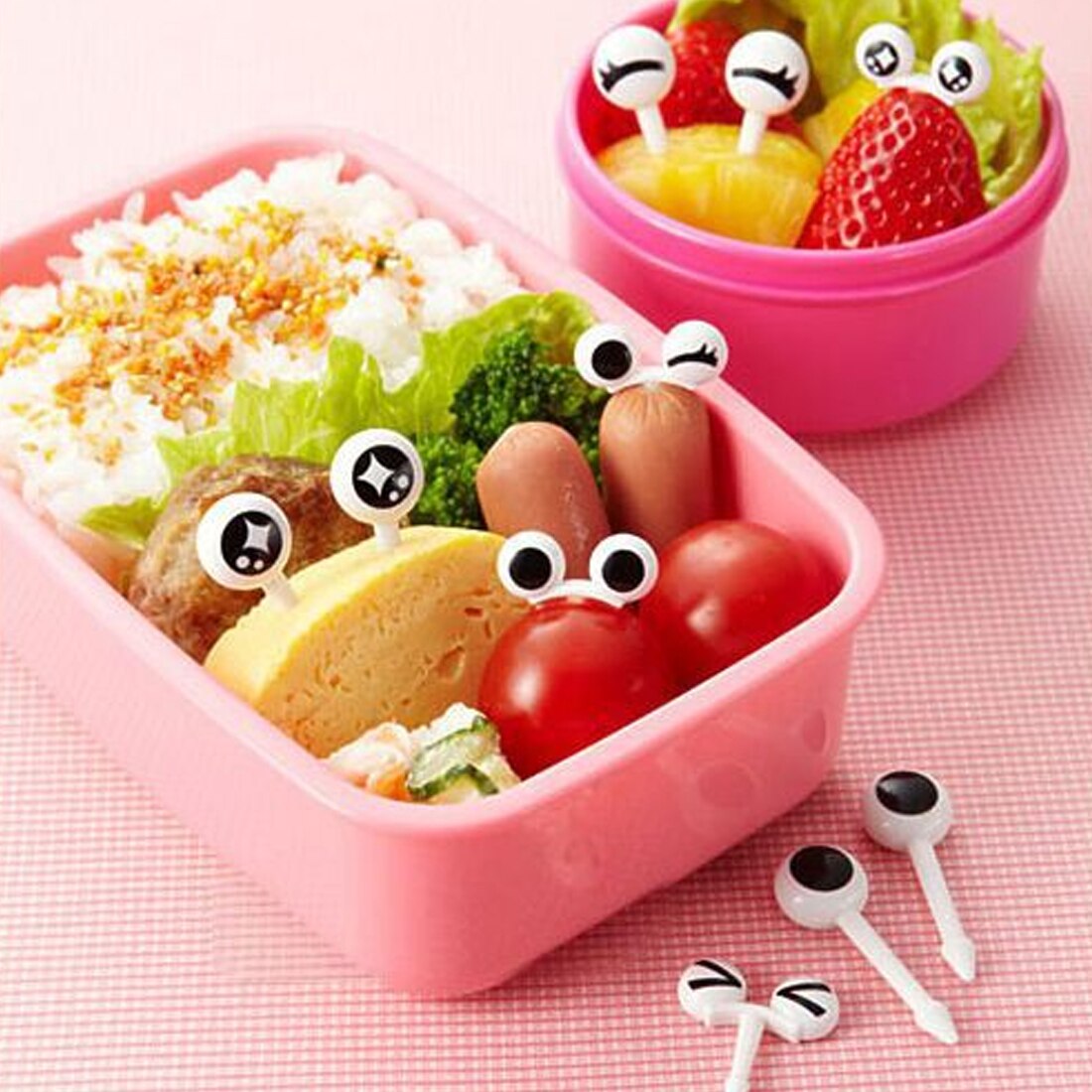 Lovely 10PCs/ Lot Cute Plastic Fruit Toothpick Lovely Eye Cartoon Forks Bento Decorative Tableware Food Picks Fish Fork Dessert