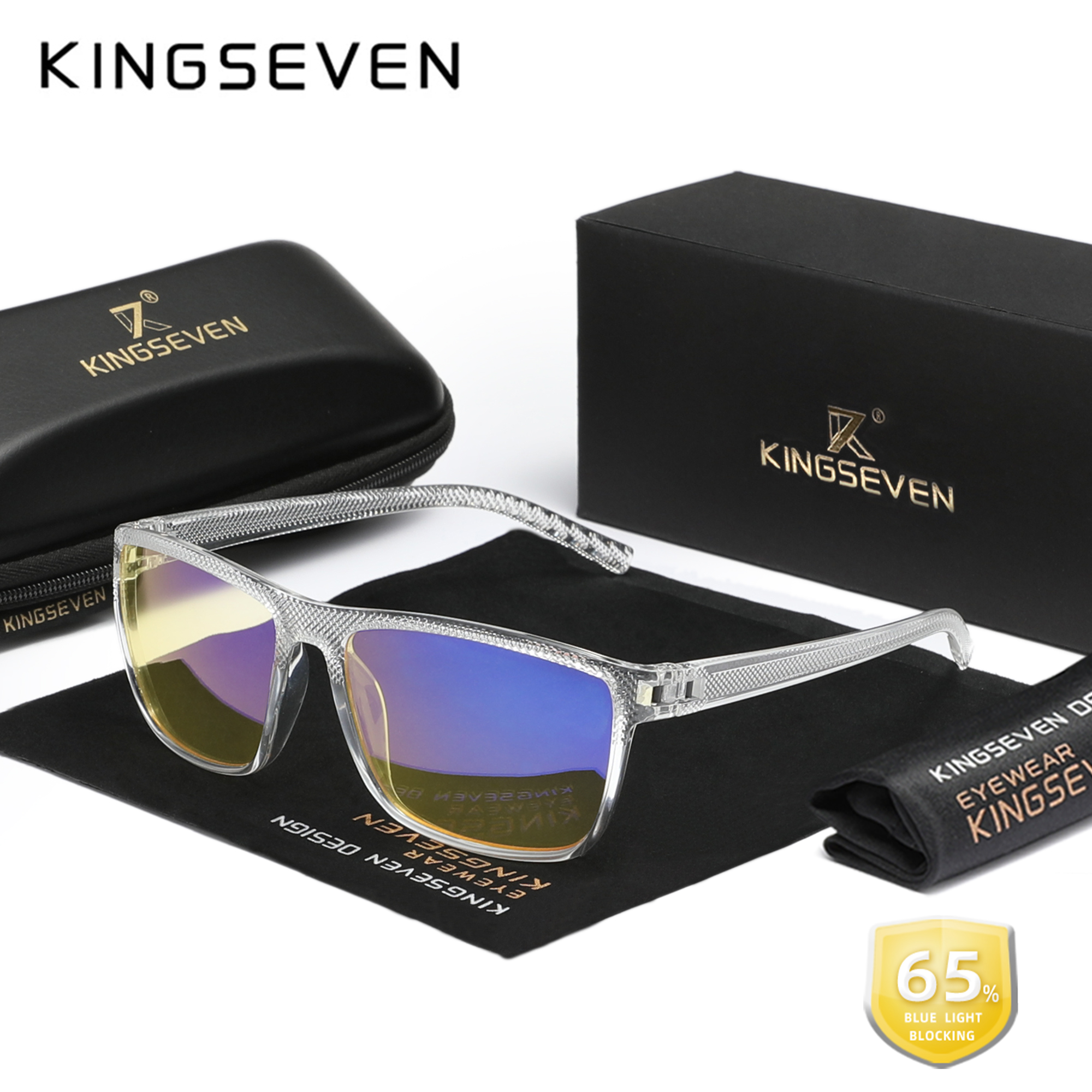 KINGSEVEN-Lunettes anti-rayons bleus pour hommes et femmes, verres transparents, lunettes décoratives bloquant la lumière bleue pour ordinateur, , 99%: Rouge