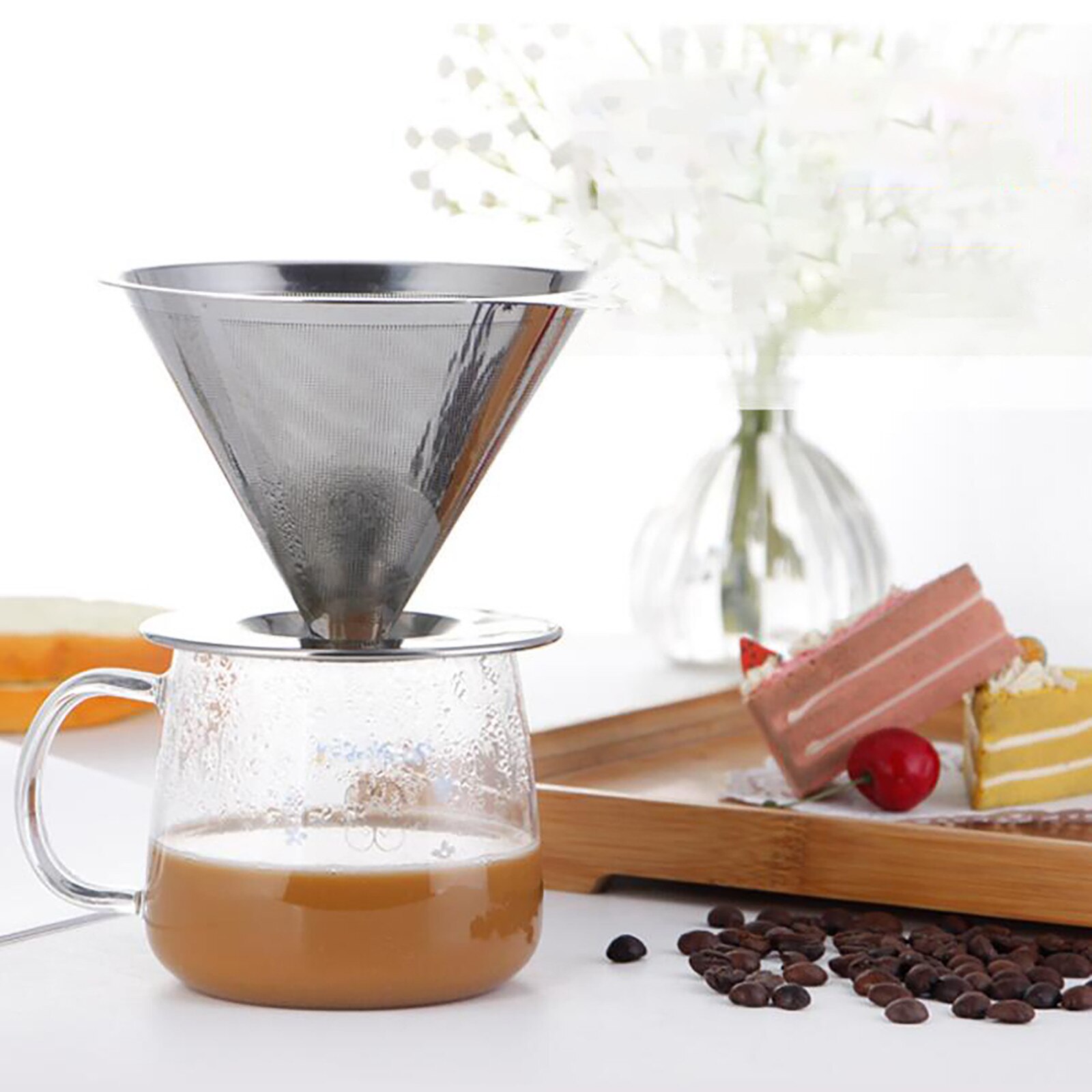 1pc Coffee Filter Stainless Steel Hand-pushed Coffee Filter Tea Filter Paper Filter-free Filter Кофейный фильтр c50