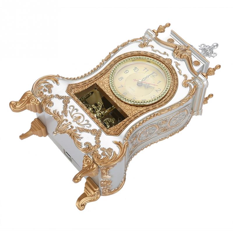 European Desk Clock Antique Vintage Clock Living Room Decoration Desk Clock Mute Sweep Stopwatch 12 Music Time Home Clock
