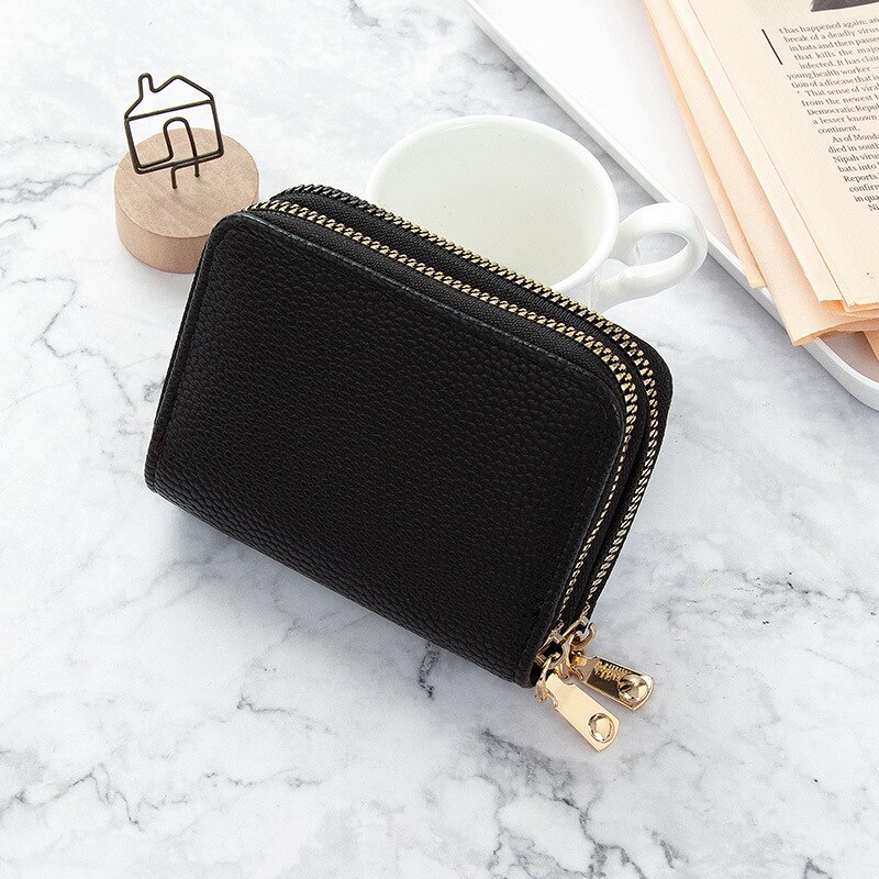 1Pc Unisex 2 Lagen Kaarthouder Leer Vrouwen Creditcards Case Vrouwelijke Visitekaarthouder Portemonnee Tarjetero Hombre: black