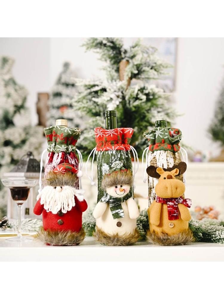 6 Sets Weihnachtsflaschen Deckel - Mütze & Schal Für Weinflaschen Als Festtagsdeko