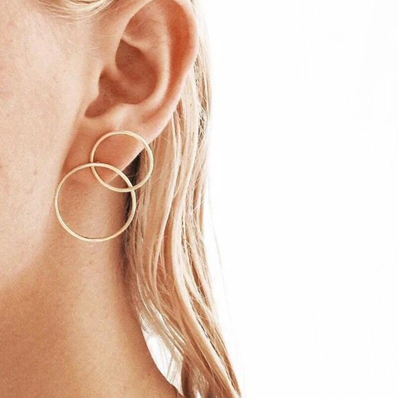 Fashion Statement Earrings 2022 Geometric Double Round Earrings For Women Simple Temperament Semi Circle Brincos Jewelry Gift
