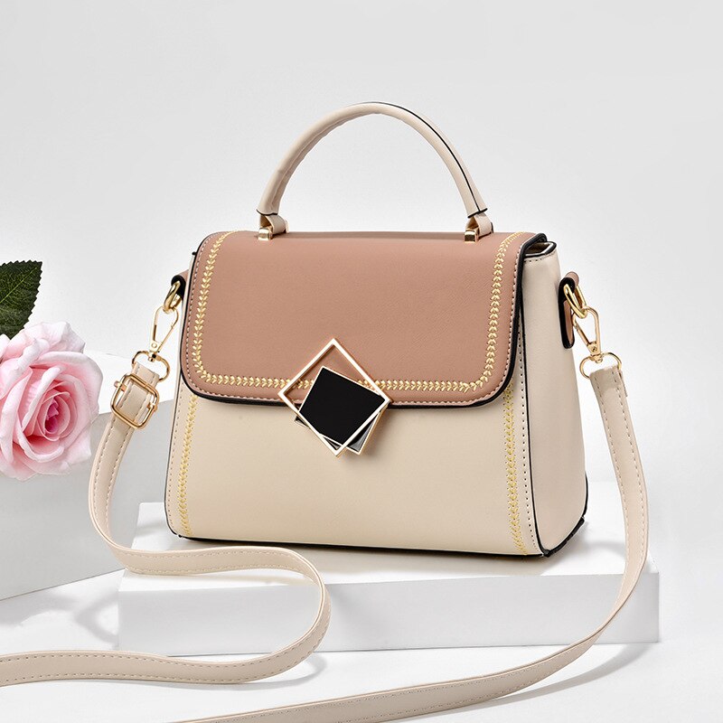 Women Color Block Handbag Adjustable Strap Crossbody with Handle Shoulder Bag