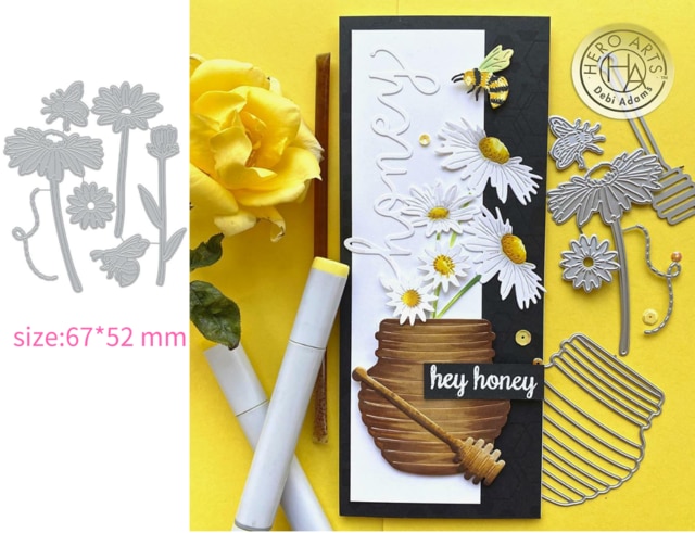 Craft Metal Cutting Die cut dies HONEY POT，BEES AND FLOWERS scrapbook Album Paper Card Craft Embossing die cuts: Light Grey