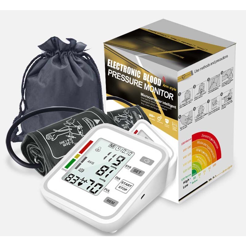 Hjemmebrug sundhedspleje lcd automatisk bp overarm blodtryksmåler måler maskine manchet hjerteslag smartband blodtryksmåler: Ingen stemme med boks