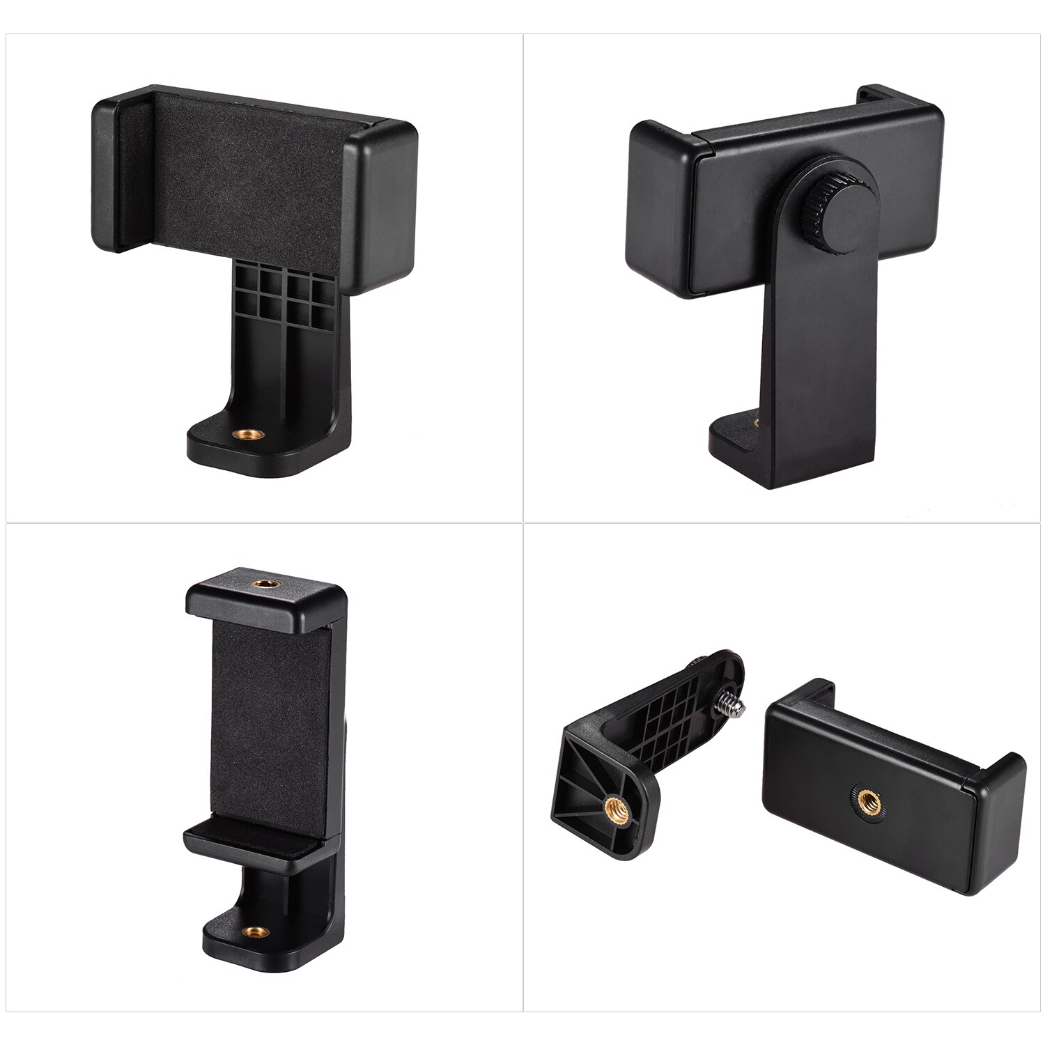 Smartphone Clamp Holder Phone Mount Adapter Phone Clip for Tripod Selfie Stick with Detachable Clamp 360 Rotatable 1/4 Thread