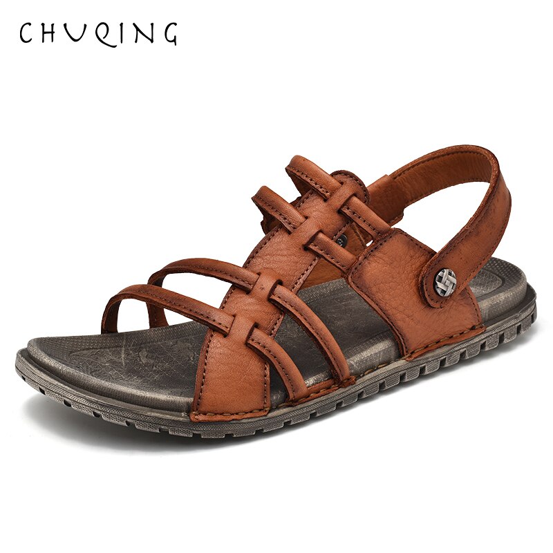 Sommer sandaler mænd vand trekking sandaler læder klassiske romerske sandaler slipper udendørs sneaker