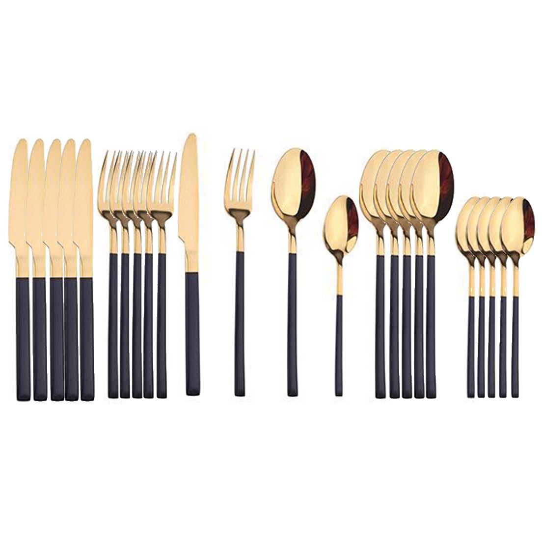 24 Stks/set Servies Set 304 Rvs Bestek Set Steak Mes Vork Set Lepel Bestek Servies Keuken Zilverwerk Set: Black Gold