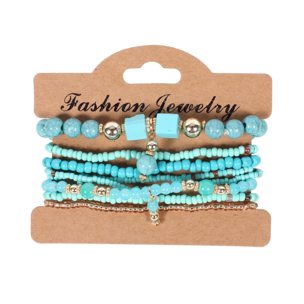 Conjunto de pulsera de cuentas bohemias hechas a mano para mujer, brazalete de cadena con cuentas coloridas de verano, accesorios de joyería Bohemia para niñas: VERMEIL