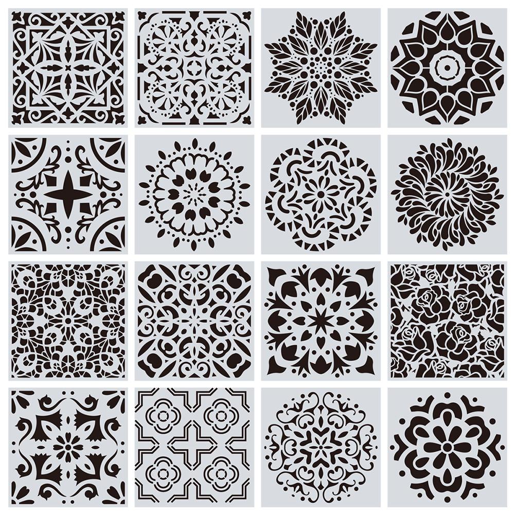 16Pcs Painting Drawing Stencils Mandala Template For Stones Floor Wall Tile Fabric Wood Burning Art&Craft Supplies -Reuseable