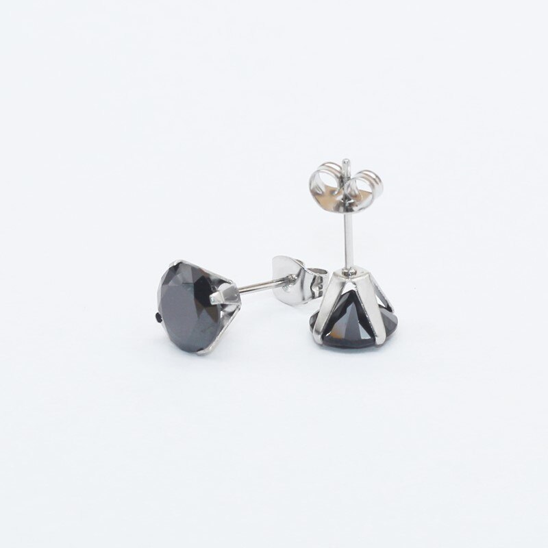 Size 3mm to 8mm 316L Stainless Steel Black Round Zircon Stud Earrings No Fade Allergy Free Brief Jewelry