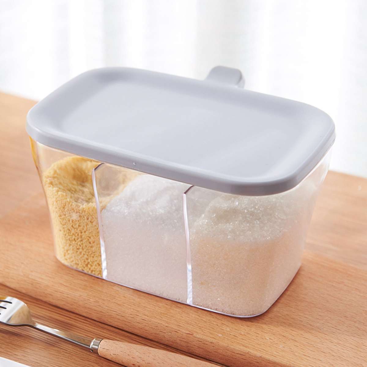 3 siatki kuchenne, organizery, pudełka robić przechowywania z 3 łyżeczkami, słoik na przyprawy, przezroczysta butelka na cukier i sól, akcesoria kuchenne