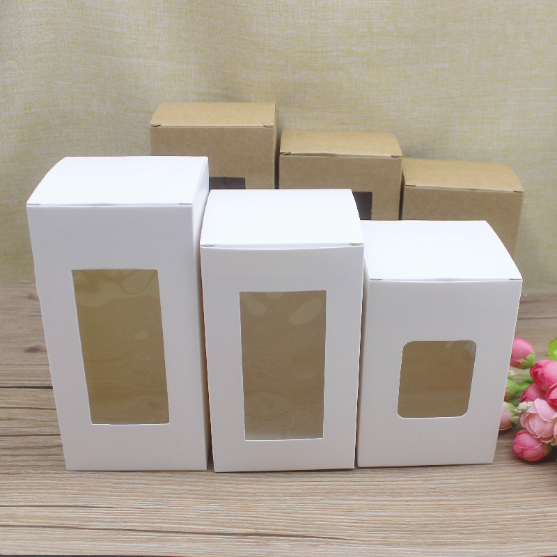 10 Stuks Diy Vintage Kraft Papieren Dozen, Witte Grote Raam Papier Geschenkdozen, Cake Verpakking Dozen, Kerst Geschenkdozen