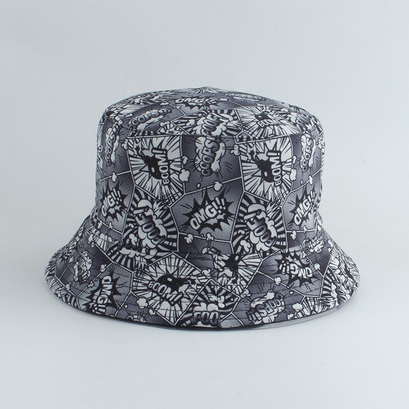 Sombrero de pescador con estampado de periódico para hombre y mujer, gorra Reversible de playa, Estilo Vintage, para verano: OMG