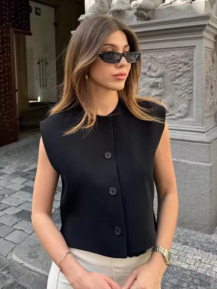 Chaleco Vintage sin mangas para mujer, chalecos holgados a la , abrigo sin mangas para mujer, prendas de vestir exteriores informales para mujer, ropa de calle básica, Tops