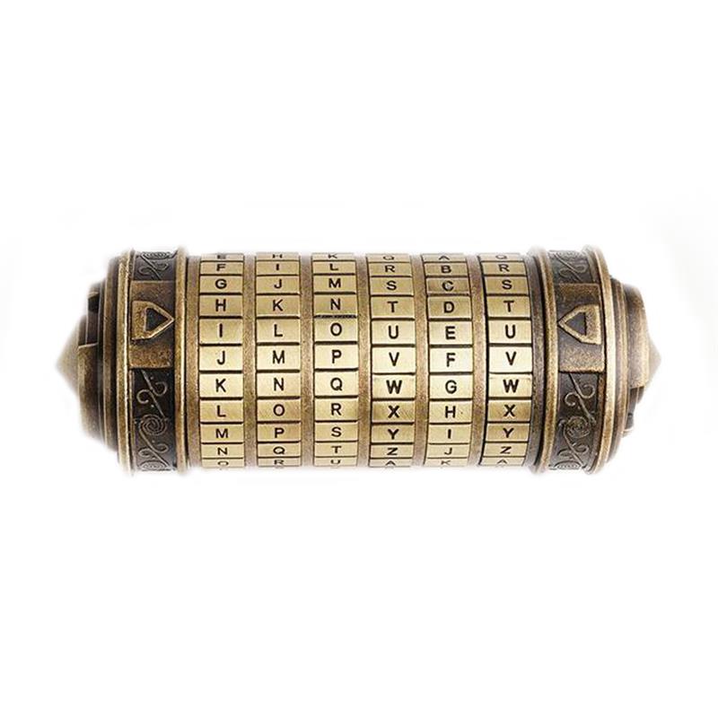 Leonardo Da Vinci Code Toys Metal Cryptex Locks Wedding Valentine's Day Letter Password Escape Chamber Props 2 Free Rings: Gold