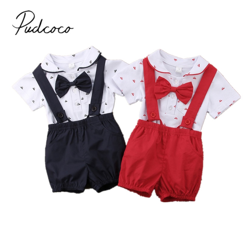 Märke gentalman nyfödd barn baby pojke outfit kläder jumpsuit body+byxor overall 2 st set barn sommarkläder