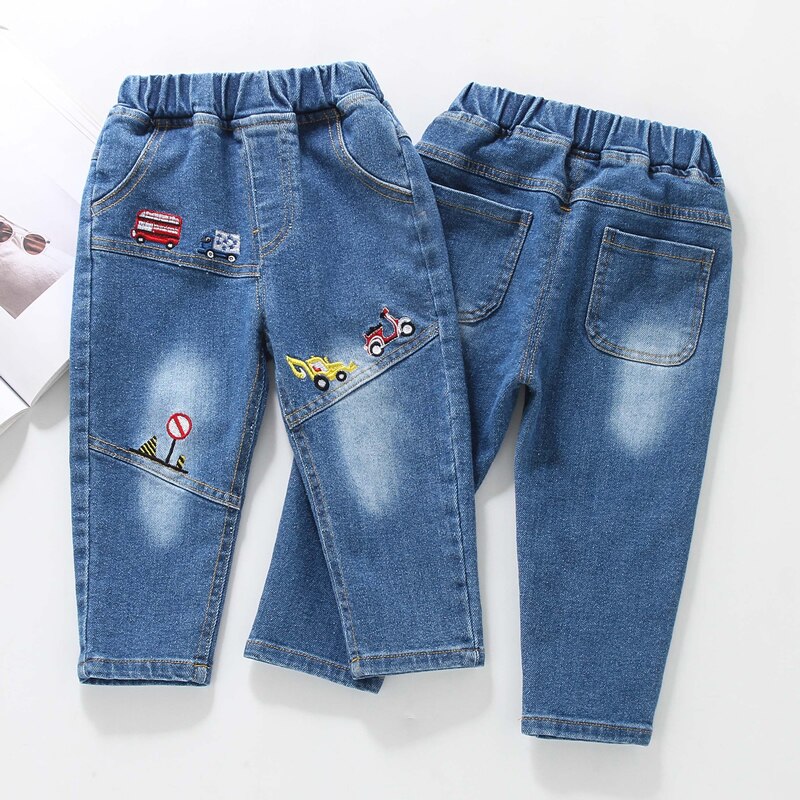 Ienens 2-6y calças de brim dos desenhos animados menino calças de brim primavera outono crianças casuais calças compridas calças finas roupas criança