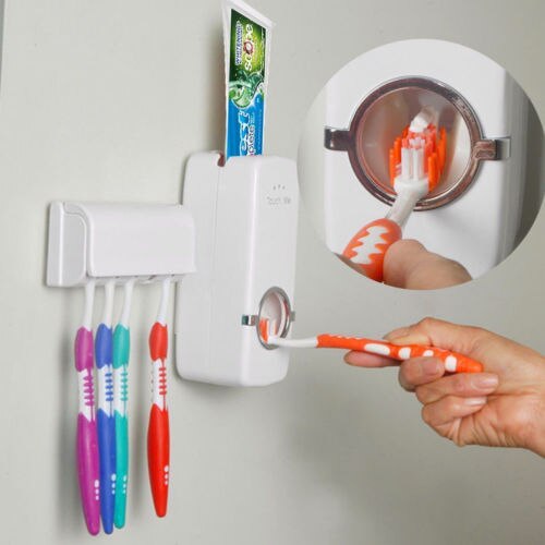 Automatische Tandpasta Dispenser 5 Tandenborstelhouder Set Wall Mount Stand Badkamer Houder Set
