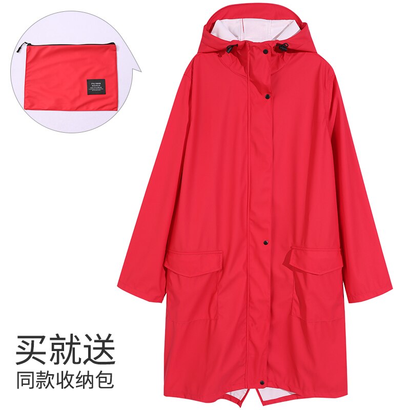 Women Long Raincoat Rain Coat Waterproof Rain Jacket coat Windbreaker: red / XL