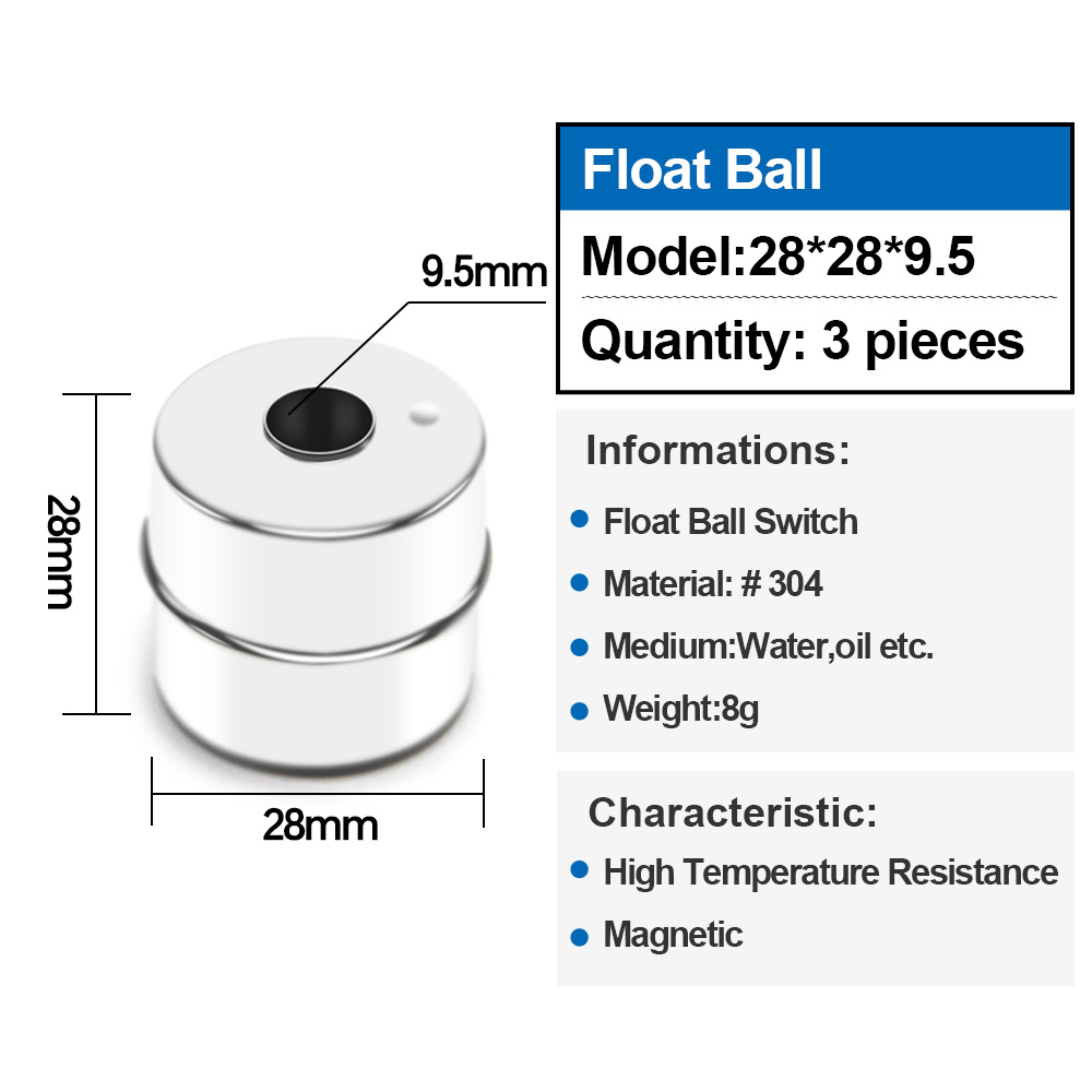 1 szt. Pływak Magnetyczny przełącznik pływakowy ze stali nierdzewnej do pływaka poziomu wody 24 mm 28 mm 9,5 mm: Black