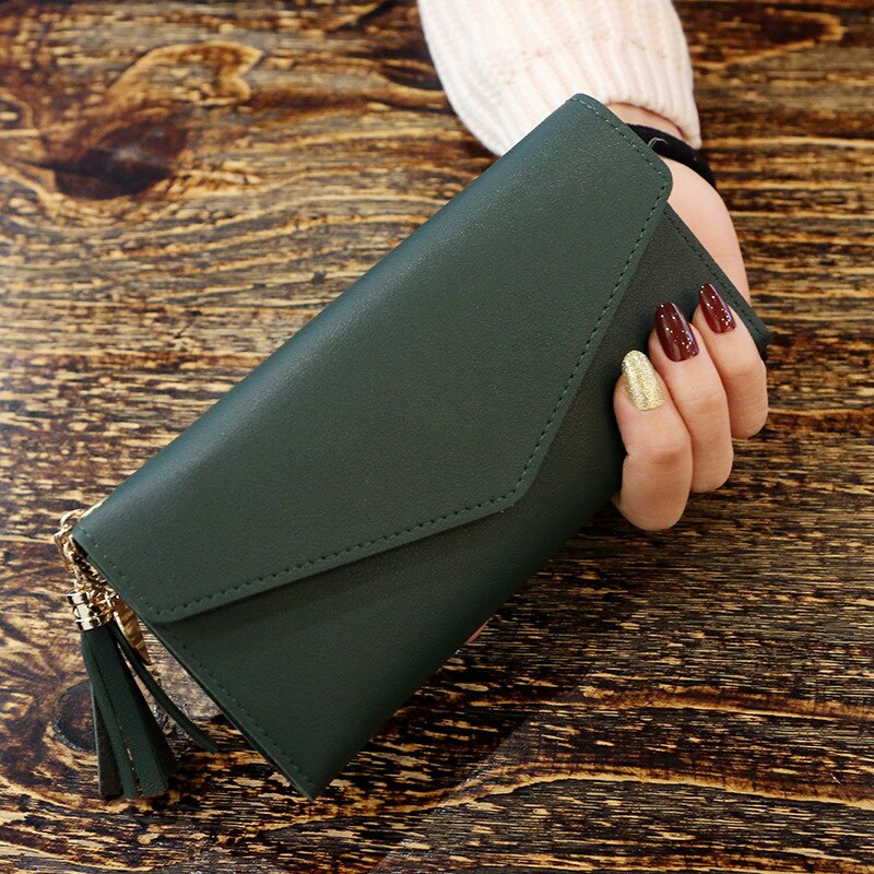 Womens Portefeuilles Eenvoudige Rits Portemonnees Zwart Wit Grijs Rood Lange Sectie Koppeling Portemonnee Zachte PU Leather Money Bag: DarkGreen